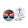 Silver cufflinks with life tree art glass cabochon for men's formal shirts - Sunset Blue Root Balance Tree (JY006601-10)