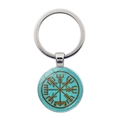 Porte-clés boussole viking avec motif Vegvisir bleu-vert et cadre en métal argent - Style Cabochon en Verre Boussole Viking Vert (JY006525-9)