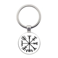 Porte-clés boussole Vegvisir viking argenté avec dôme en verre et symbole d'Odin - Style Boussole Viking Noir sur Verre Blanc (JY006525-10)