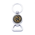 Porte-clés décapsuleur Viking en argent avec runes de loup et détails en métal doré - Style Taiji Loup et Runes (JY006541-6)
