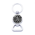 Porte-clés décapsuleur boussole Viking Vegvisir avec motif de rune Valkyrie en argent et noir - Style Valkyries et Vegvisir (JY006541-8)