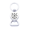 Porte-clés décapsuleur boussole Viking Vegvisir en métal argenté avec anneau de clé - Style Totem Vegvisir Noir (JY006541-10)