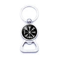 Porte-clés décapsuleur boussole Viking Vegvisir en finition argentée polie - Style Vegvisir Noir Brillant (JY006541-11)