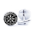 Boutons de manchette argentés avec motif boussole Viking Valkyries et dôme en verre - Style de Symbole Rune VALKYRIES (JY006545-8)