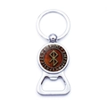 Porte-clés décapsuleur boussole Viking argenté avec incrustation de runes en bois brun - Style Vintage Runes Grain de Bois (JY006541-12)