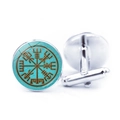 Boutons de manchette boussole viking argentés avec dôme en verre vert pour homme - Jy006545-9 / Autre