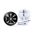 Boutons de manchette Viking Vegvisir en argent avec émail noir et dôme en verre - Jy006545-11 / Autre