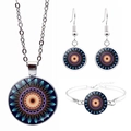 Set gioielli mandala argento con collana e bracciale in vetro geometrico arancio e blu - Stile Mandala Arancione Viola (JY006658-6)
