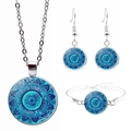 Set di gioielli in argento con motivo mandala blu con collana orecchini e bracciale - Stile Mandala Blu Ciano (JY006658-8)