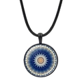 Mandala glass pendant necklace with blue and purple geometric patterns on black cord - Blue-Purple Symmetrical Mandala (JY006648-7)