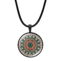 Mandala floral pattern necklace with black metal frame and colorful round pendant - Exotic Decorative Mandala (JY006648-9)