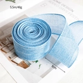 Light blue faux linen ribbon roll 5cm wide for Easter crafts and festive decor - 5.5m*5cm / Sky Blue