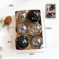 6-piece gold and black patterned Christmas ball set in a brown gift box, 139g - Set of 6 / Black & Gold