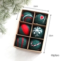 Set de 6 bolas de Navidad de fieltro de lana verde oscuro con rayas rojas y copos - Juego de 6 / Bola de Fieltro Estilo E