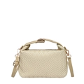 Bolso bandolera beige tejido minimalista con correa ajustable y textura con patrón en V - Blanco Roto