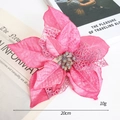 Roze glitter fluwelen kerstster bloem 20cm kunstmatige kerstboom decoratie - Roze Holle Bloem - Medium