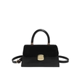 Elegant black square handbag with metal clasp and leather suede patchwork design - Black
