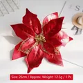 Rode kunstmatige kerststerbloem met gouden glitters en metallic afwerking, 26 cm - Rood Met Net - XL