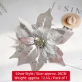 26 cm zilveren kunstmatige kerstster bloem met glitter voor kerstboomversiering - Zilver Met Net - XL