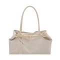Minimalist cream white corduroy tote bag with leather strap and golden metal buckle - White