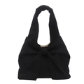 Borsa tote nera minimalista con grande fiocco e maglia a costine da donna - Nero senza Ciondolo