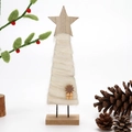 Árbol de Navidad de fieltro de lana blanca con estrella de madera y acentos de hilo dorado - Estilo de Árbol de Navidad Blanco (23)