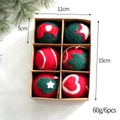 Set de 6 bolas navideñas de fieltro de lana en colores rojo verde y blanco - Juego de 6 / Bola de Fieltro Estilo P
