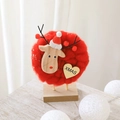Adorno navideño de fieltro rojo con reno de madera tallada y colgante de corazón XMAS - Adorno de Placa de Reno Rojo (26)