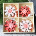 Christmas snowflake wooden ornaments set with red and white flakes in a four-grid box - Snowflake Style