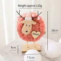 Reno de Navidad de lana rosa con etiqueta de corazón XMAS sobre base de madera - Adorno de Reno de Madera Rosa (28) / A18cmxA7.5cm
