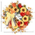 Autumn sunflower wreath with rustic buffalo plaid bow for fall harvest home door decoration - 43CM Rural Wreath