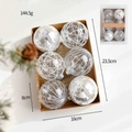 Assorted set of 6 decorative Christmas balls in a kraft box with size measurements - Set of 6 / Silver