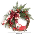 Ghirlanda natalizia 40cm con camion rosso, aghi di pino e fiocco scozzese su rattan - Diametro 40CM / Stile Camioncino Rosso