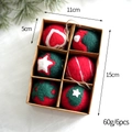 Set de adornos navideños de fieltro en rojo y verde con patrones de estrellas y corazones - Juego de 6 / Bola de Fieltro Estilo S