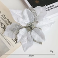 Sparkly silver glitter Christmas flower ornament, 20cm artificial bloom for tree decor - Silver