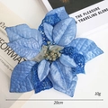 Deep blue artificial Poinsettia flower with glitter lace and 20cm size indication - Blue