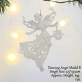 White glitter dancing angel Christmas tree ornament, 9.5x13.5cm glittery angel bell hanging - Dancing Angel B