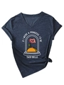 Λεπτομέρεια V-neck T-shirt με γραφικό Taco Belle, τύπωμα τριαντάφυλλο και δέσιμο στο τελείωμα - Ναυτικό Μπλε (Λευκό Τύπωμα)