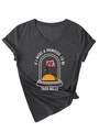 Λεπτομέρεια από σκούρο γκρι T-shirt με λαιμόκοψη V, τύπωμα τριαντάφυλλο και κόμπο - Γκρι Μελανζέ (Λευκό Τύπωμα)