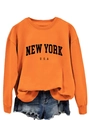 Dettaglio della felpa arancione vivace con stampa New York USA su uno sfondo bianco - Arancione (Carattere Nero)