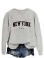 Dettaglio della stampa New York USA sul tessuto della felpa grigio chiaro a maniche lunghe - Grigio (Carattere Nero)
