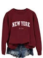 Dettaglio dei polsini a coste e stampa New York USA sulla felpa bordeaux a girocollo - Rosso Vino (Carattere Bianco)
