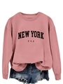 Dettaglio della felpa rosa New York USA con polsini a costine e scollo a girocollo - Oro Rosa (Carattere Nero)