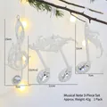 Three-piece set of white glitter music note ornaments with sparkling crystal drops - 3-Piece Musical Note Set