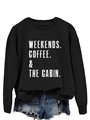 Detail of white printed letters on black crewneck sweatshirt with blue denim shorts - Black (White Letters)
