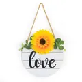 Placa de madera 'Love' con girasol artificial y hojas de eucalipto para colgar en pared - Estilo Girasol Love