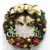 Ghirlanda natalizia con fiocco dorato, campane e scritta Merry Christmas su pino - Fiocco Oro / 30cm