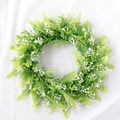 Artificial green fern wreath with small white flowers for spring and summer door decor - Green Fern White Flower Style