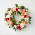 Artificial floral wreath with pink roses, white lilies and mixed summer foliage decor - Multicolor Mixed Rose Style