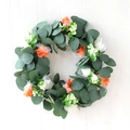 Artificial spring wreath with orange and white roses on green eucalyptus leaves - Orange White Rose Eucalyptus Style